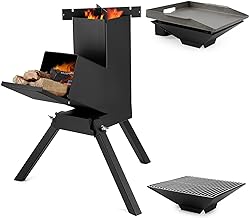Stanbroil 3 in 1 Rocket Stoves with Grill Rack, Griddle and Pot Cooking Stand, Heavy Duty Wood Burning Stoves for Cooking, Camping wood Stove Kit for Off-Grid Supply, Outdoor Grilling Event