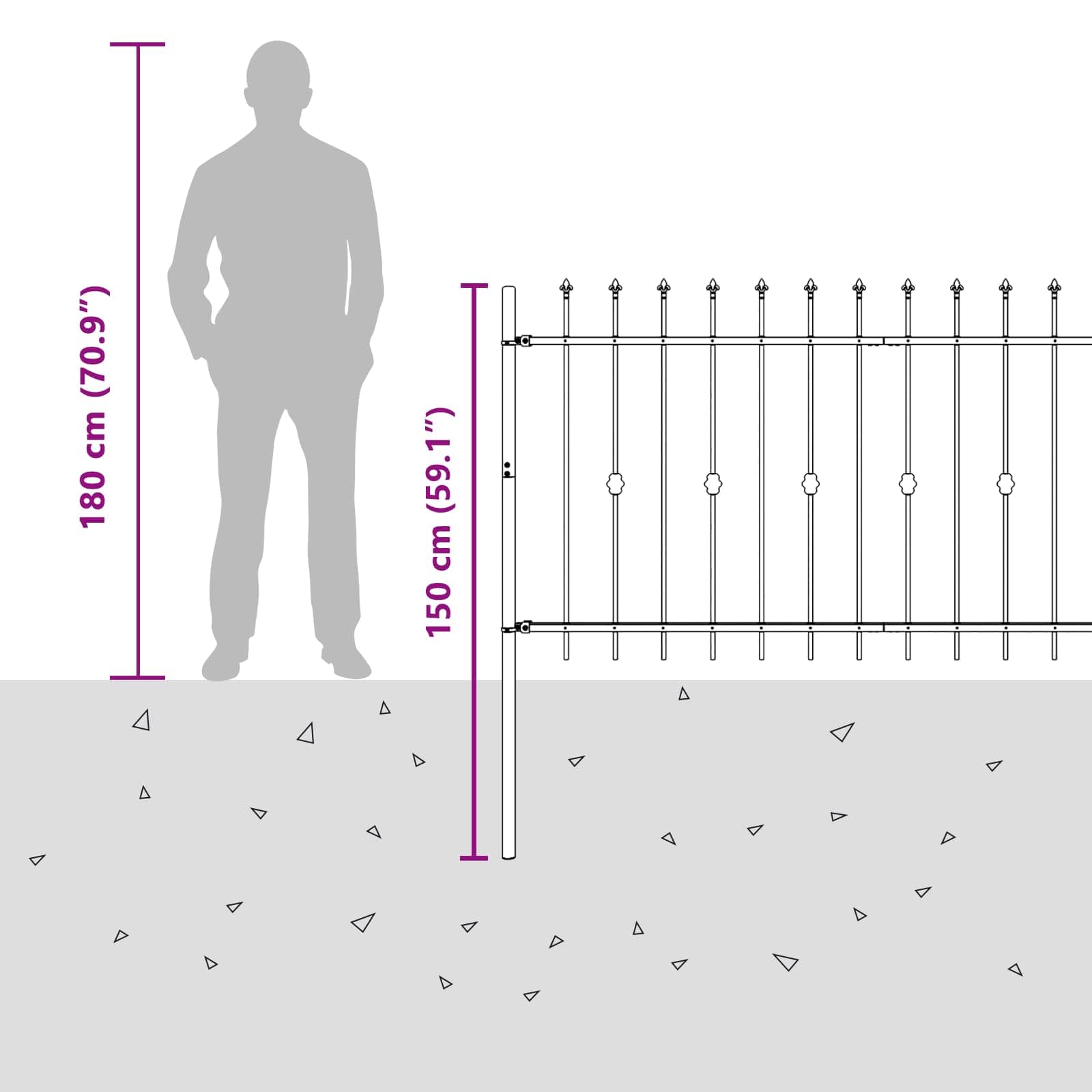 Clôture à Pointe Asten Noir 200 x 150 cm Acier enduit de poudre panneau barrière palissade grillage claustra pour jardin terrasse extérieur séparation intimité