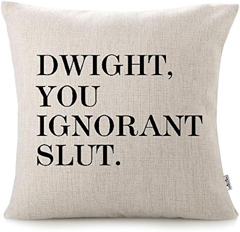CHICCAT Cotton Linen Throw Pillow Case - Dwight, You Ignorant S… Home Decor Wedding Gift Engagement Present Housewarming Gift Cushion Cover 18 X 18