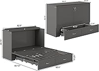 Vista 3 de AFI Hamilton Queen Murphy - Cómoda de cama con colchón, almacenamiento y cargador integrado, color gris