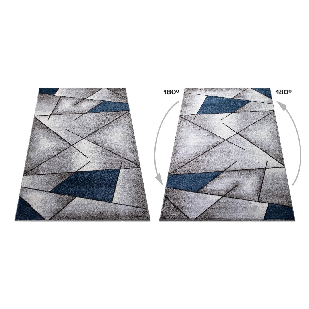 oKu-Tex Tapis de Salon Chiné Bleu Motif Géométrique 80x150 cm Poil Court