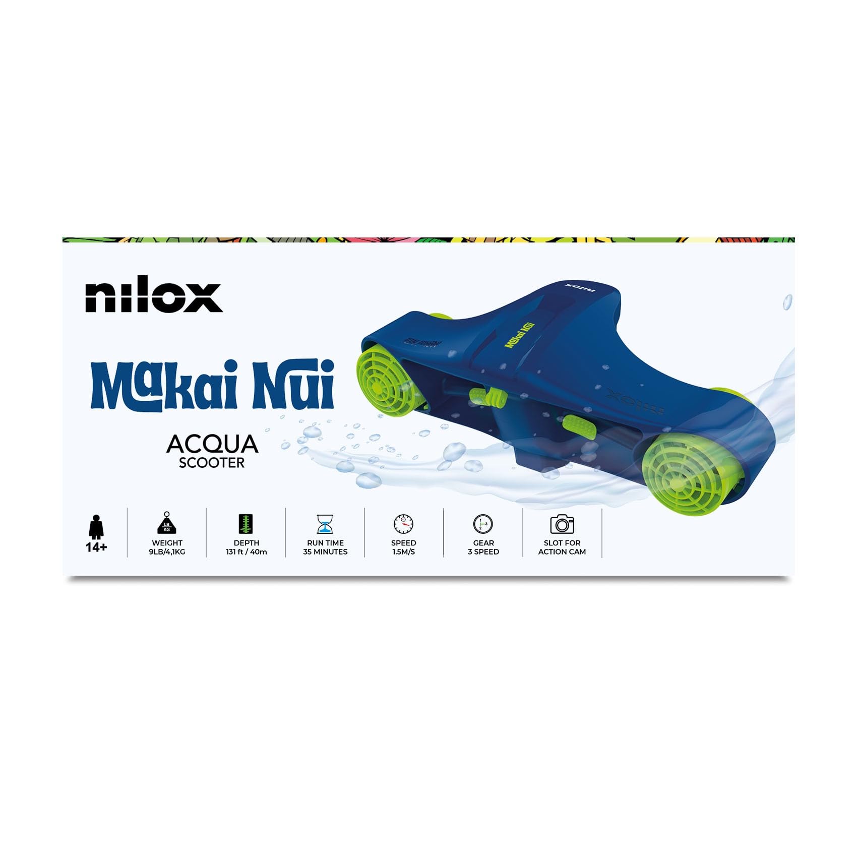 Nilox Scooter Sumergible Eléctrico para Inmersiones de hasta 40 m de Profundidad, hasta 35 min de Uso, Cambio de 3 Velocidades, Fácil de Transportar y Usar