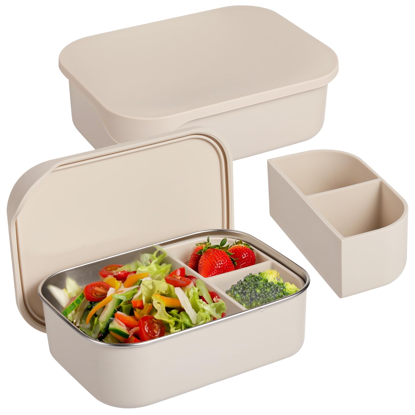 Lot de 2 boîtes bento en acier inoxydable, 40 oz, boîte repas 1200 ml avec couvercle en silicone et séparateur, récipient anti-fuite pour bureau, école, pique-nique, réfrigérateur et micro-ondes