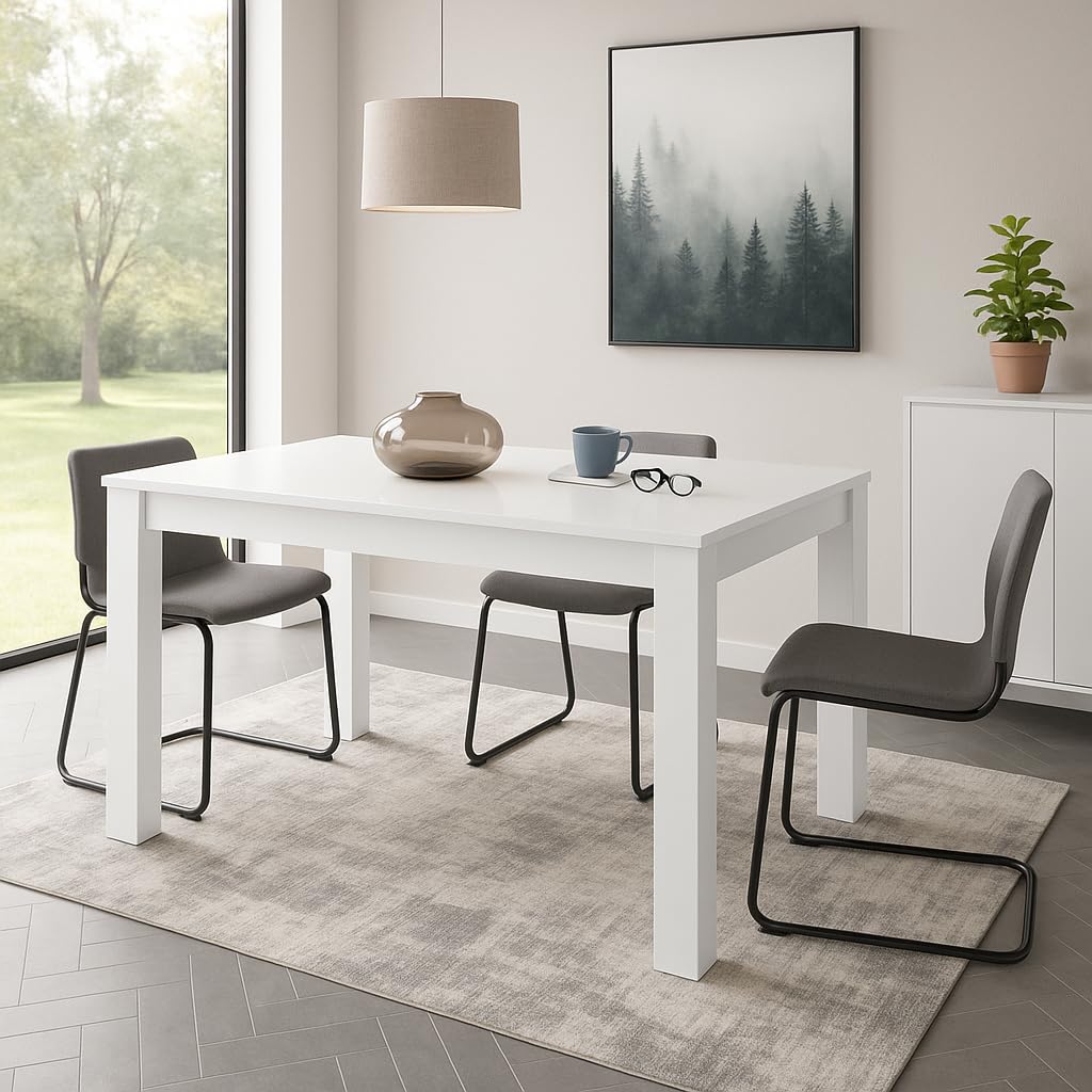 DUPI Mesa Comedor Aitana con Estructura y Tapa Superior de Madera (Blanco, 110x70)