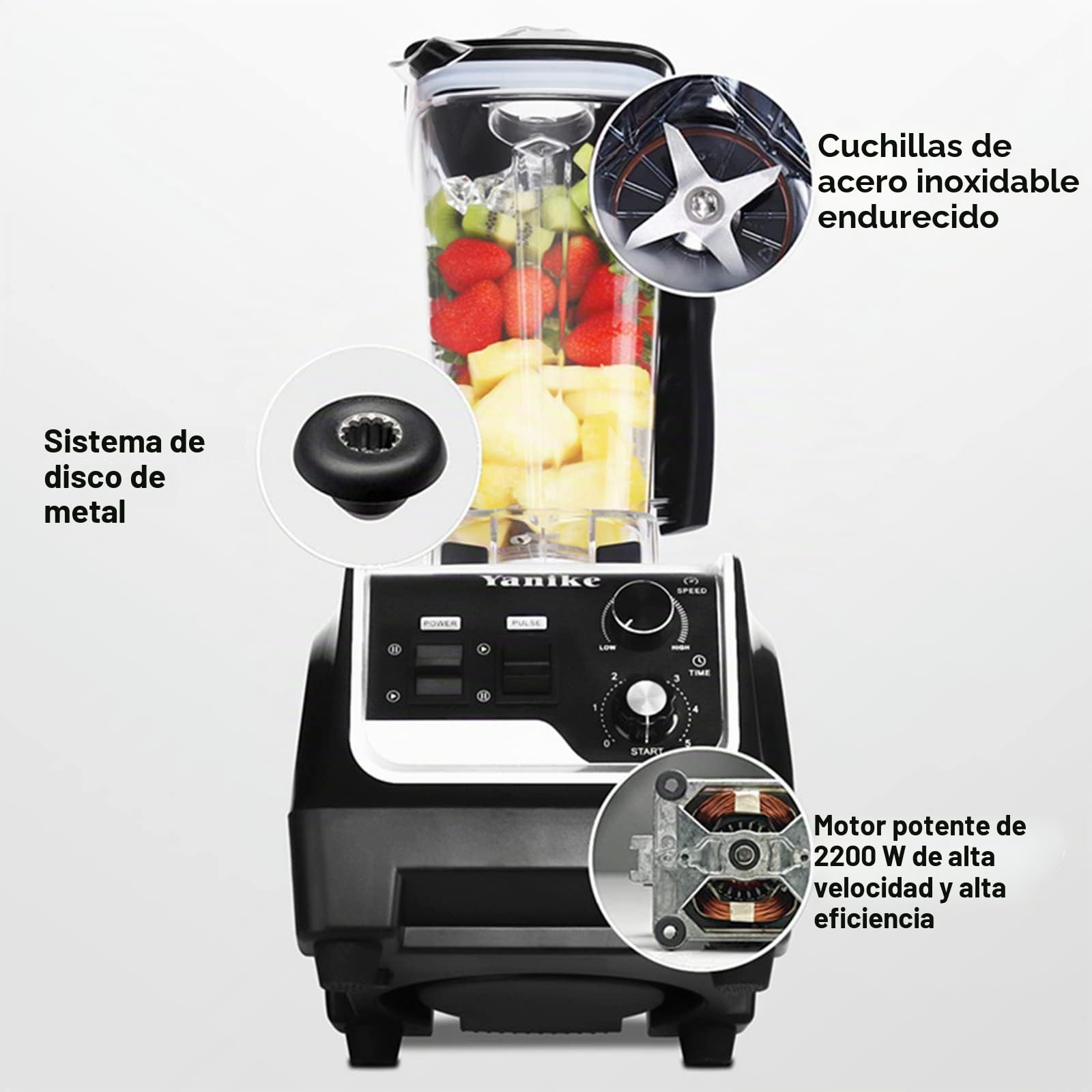 Licuadora Profesional Batidora de Baso, 2200 W con Contenedor de Tritán de 2 Litros sin BPA, Liquidificador con Temporizador Integrado, para Cocina (2200W Batidora)