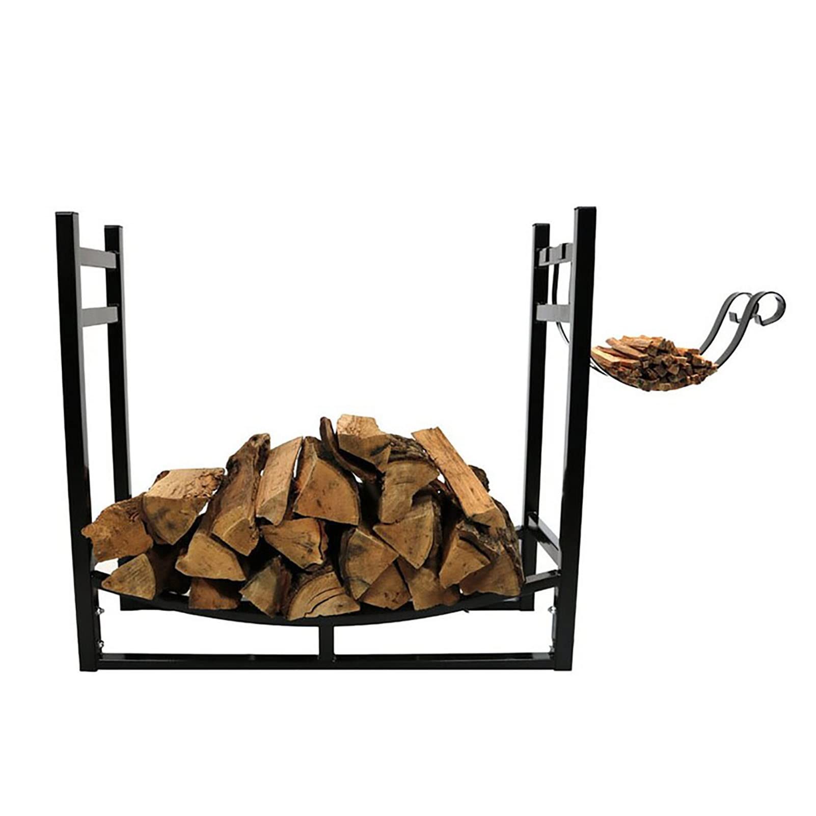 Portalegna da ardere in metallo resistente nero, scaffale per legna da ardere alto 78 cm, ripiano per accessori per caminetto da esterno, resistente alla ruggine, facile da montare