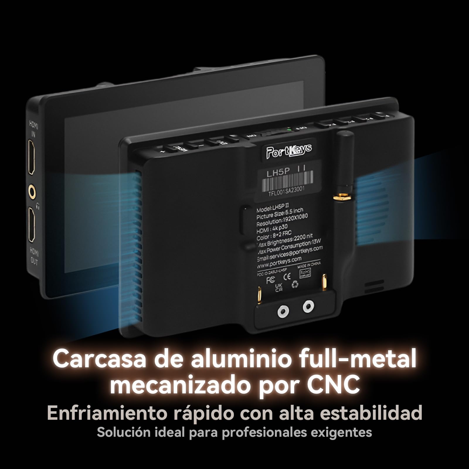 Portkeys LH5P II 5,5" Monitor de Cámara Touch to Focus 2000nit Pantalla Táctil 4K HDMI In/out, para FX3 A7S III, R5 Mark II R6 Mark II, GH6 S5 II, Z8 Z9, Monitor de Campo DSLR