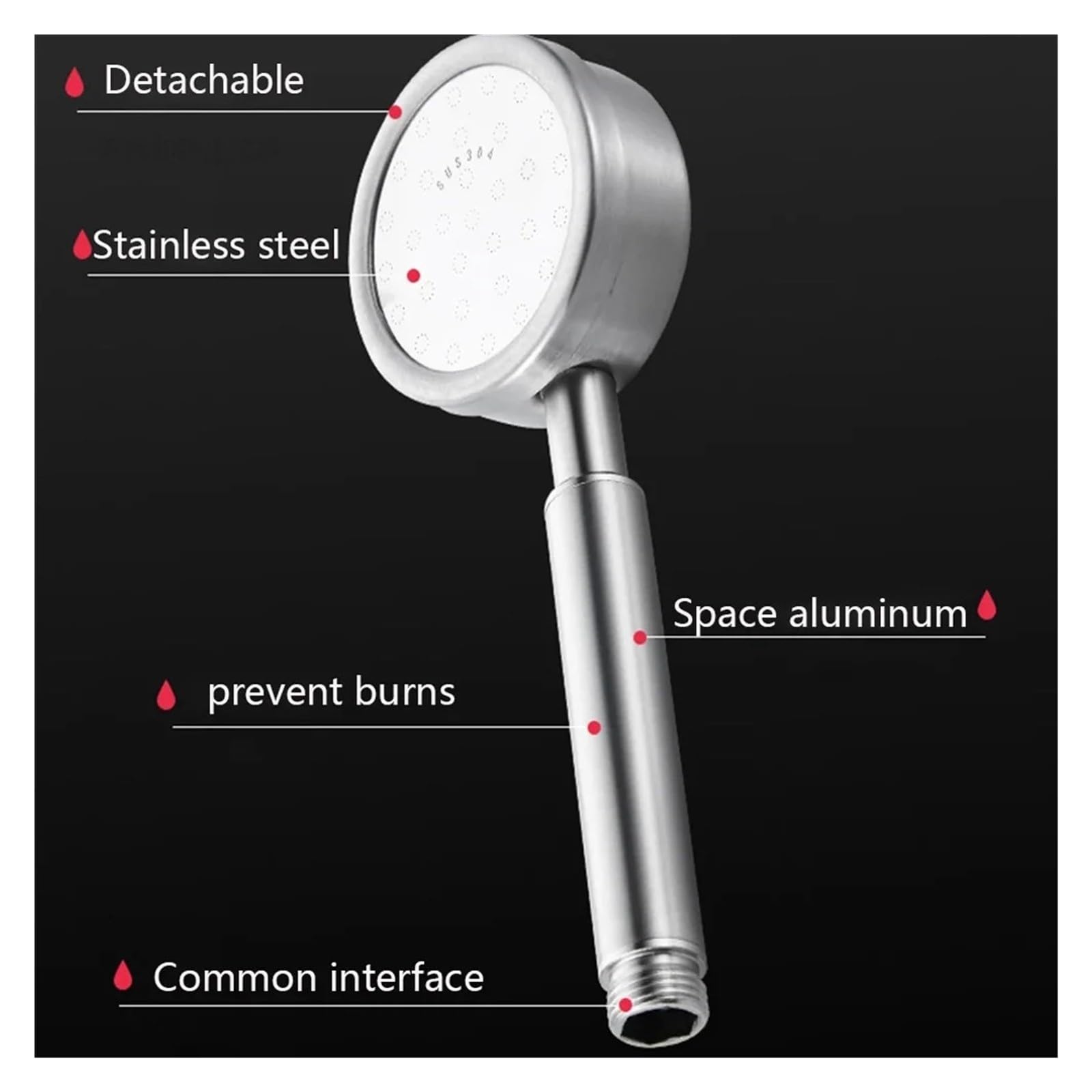 Soffione doccia in acciaio inox Soffione doccia ad alta pressione resistente alla caduta(Silver)