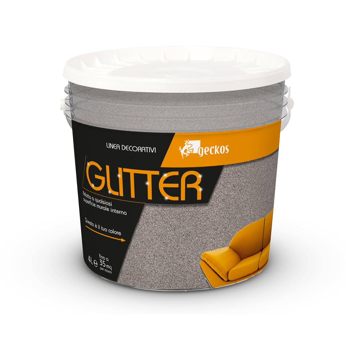 GECKOS Pittura Decorativa per Interni Effetto Glitter 4 LT Vernice Murale Pronta all’Uso per Pareti Finitura Glitter Facile Applicazione Ideale per Soggiorno E Camera Da Letto