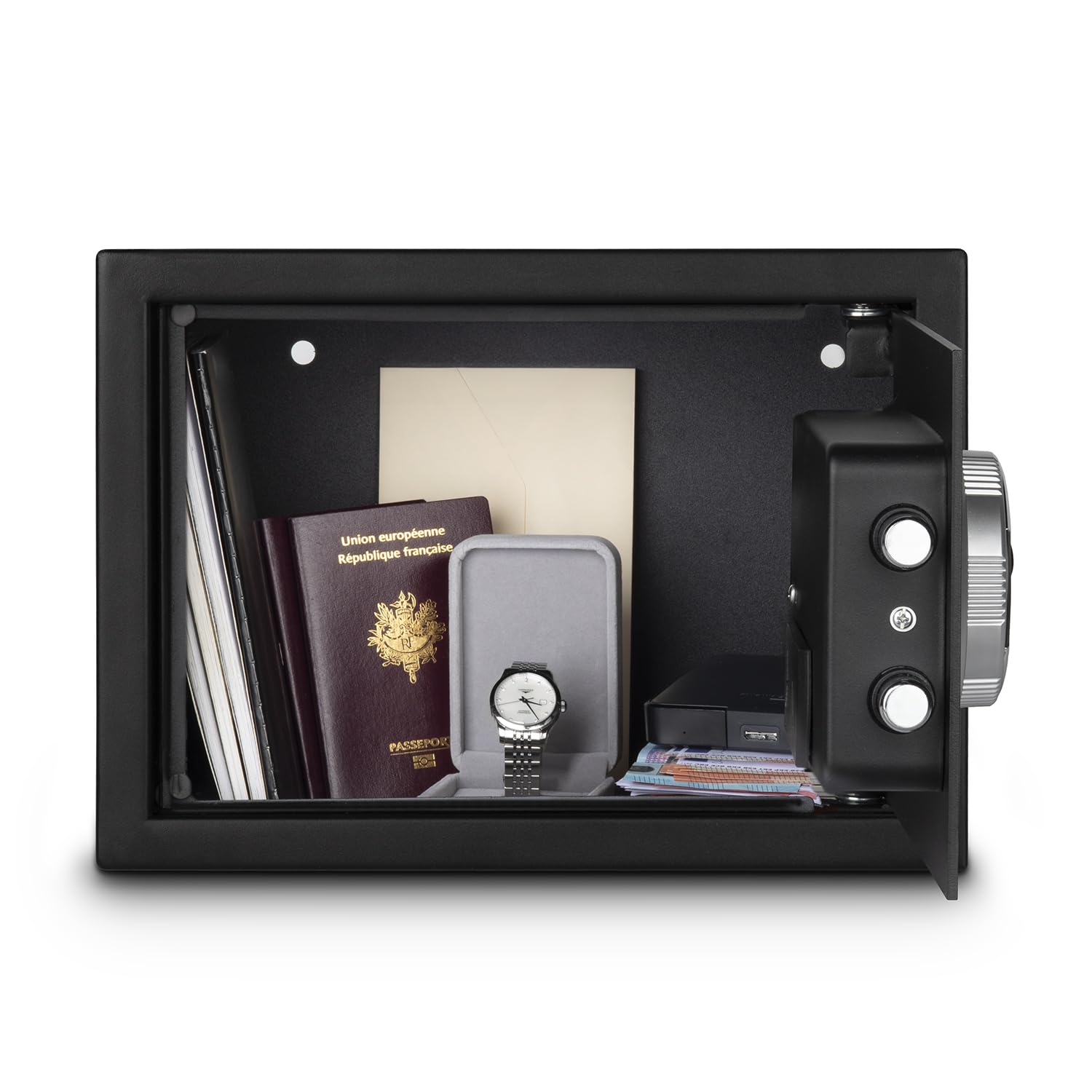 SWEISS Coffre-Fort Électronique - Empreintes Digitales, Clés & Code, SXT6820-8L, Sécurité 3 en 1, Acier Renforcé, Affichage Digital, Éclairage LED, USB Type-C, 2 Clés de Secours – Noir