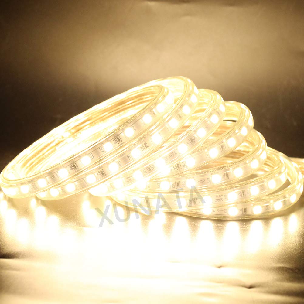 XUNATA 20m Tira LED con Mando a Distancia, Blanco Calido (60 LEDs/Metro) 5050 SMD LED Strip + Control Remoto RF de 23 teclas + 1500W LED Controlador, 220V Impermeable IP67 de Luces LED Kit Completo