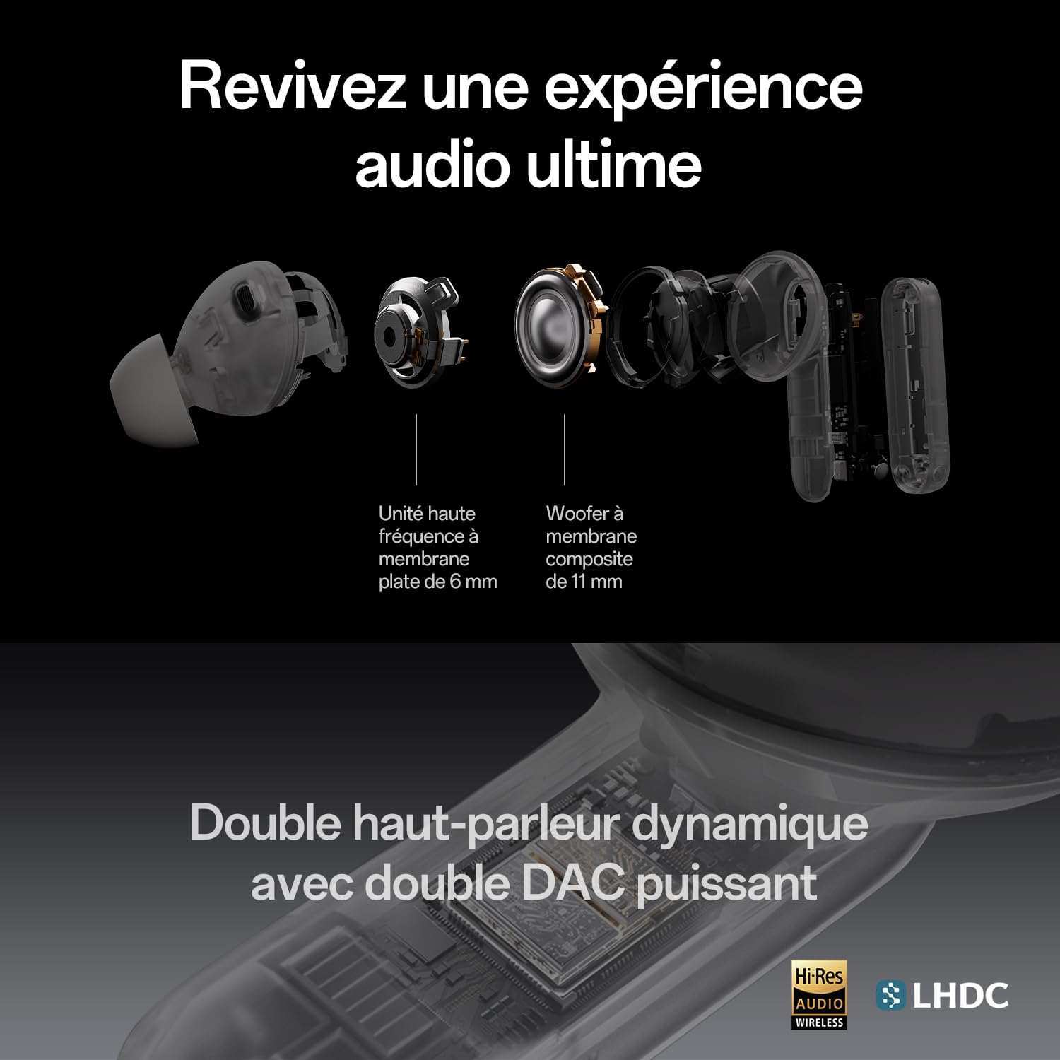 OPPO Enco X3s Écouteurs sans Fil, Son Dynaudio, 55dB ANC, AI Translation, LHDC 5.0 Hi-Res Audio, 45 h Batterie, Bluetooth 5.4, Blanc