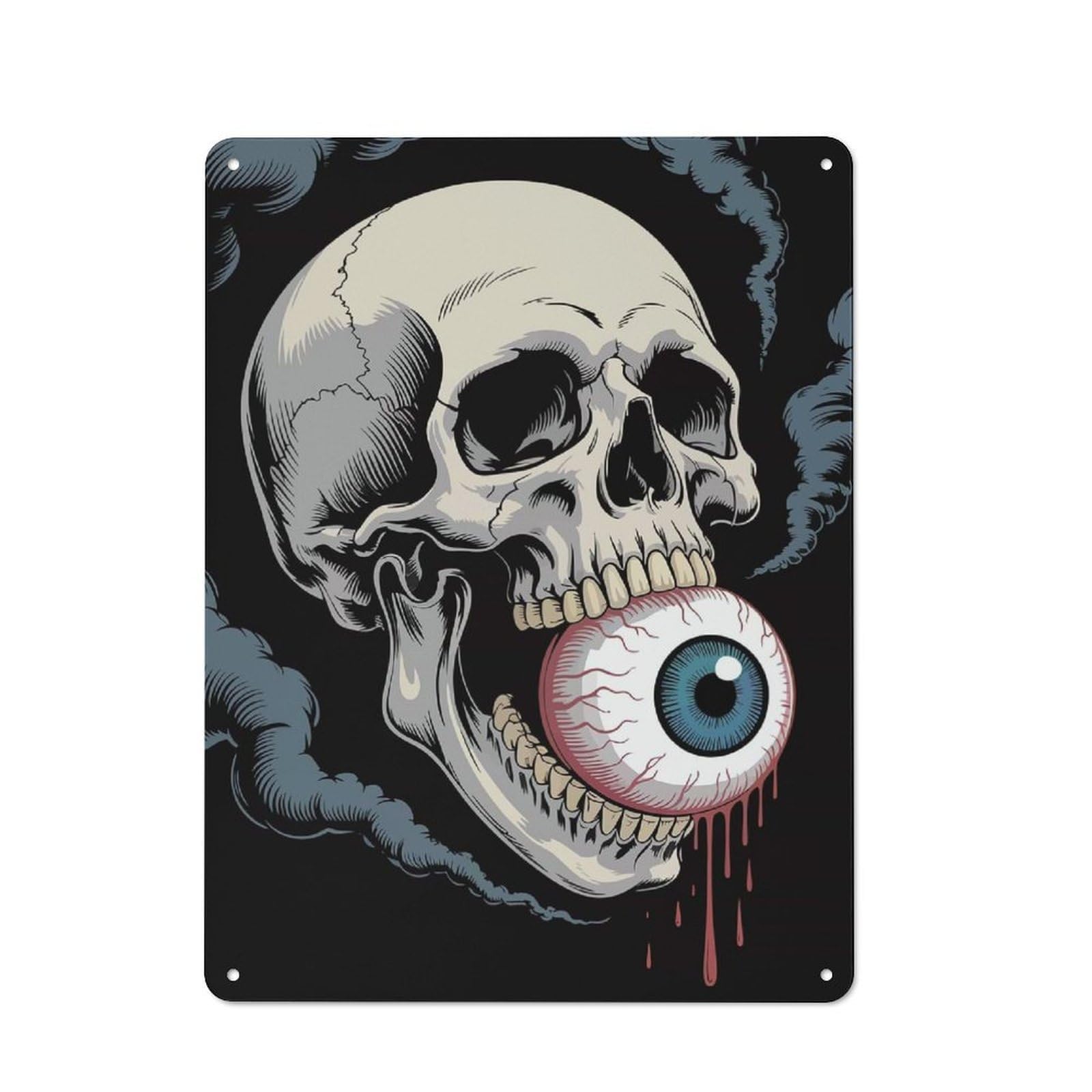 Junmoney Skull Biting An Eyeball Vintage Tin Sign 40X30cm Featuring For Café Or Home Bar, A Christmas Present For Hospitality Decor Collectors
