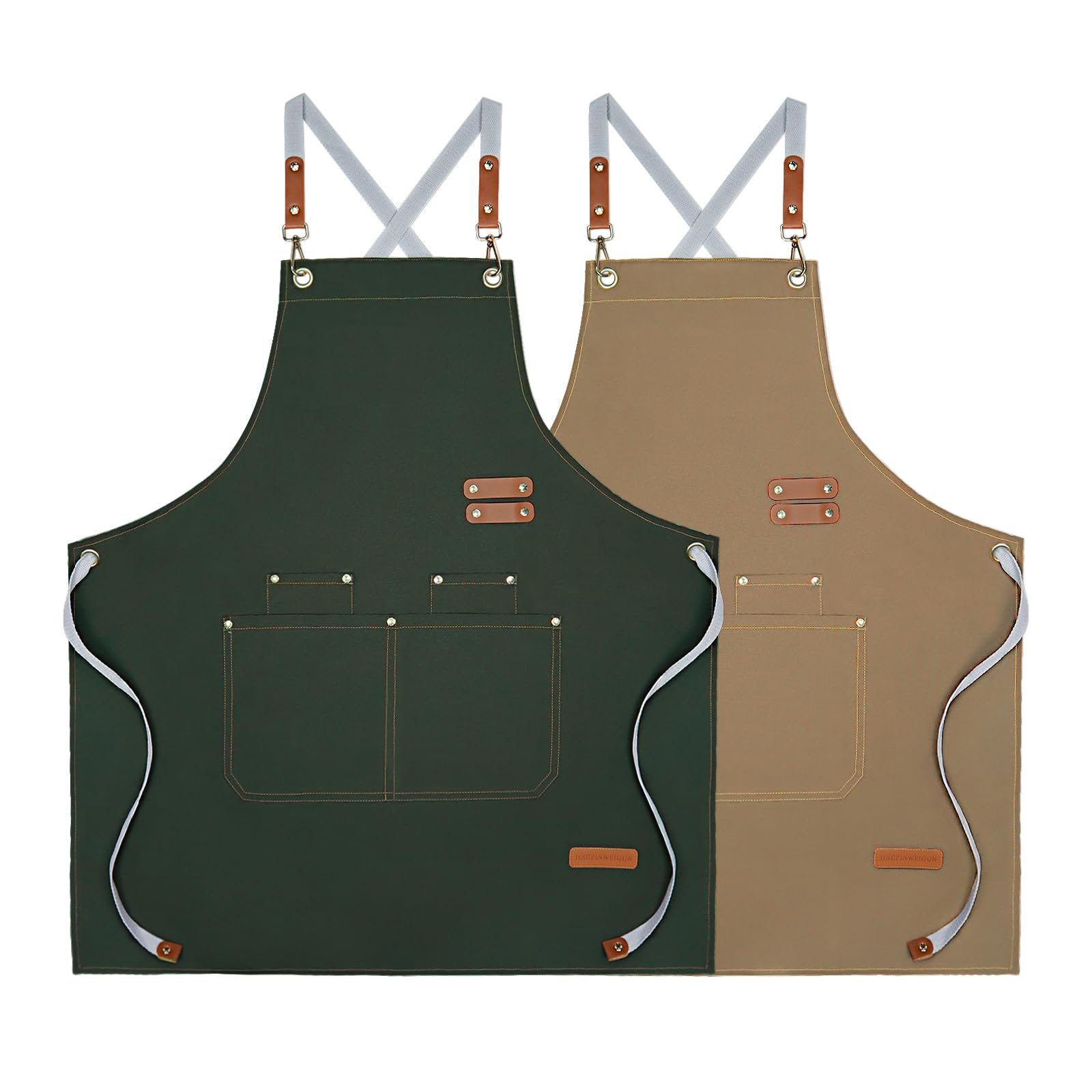 LELE LIFE 2Pcs Waterproof Canvas Chef Apron, Adjustable Cross Back Aprons for Men Women with 4 Pockets, Apron for Kitchen