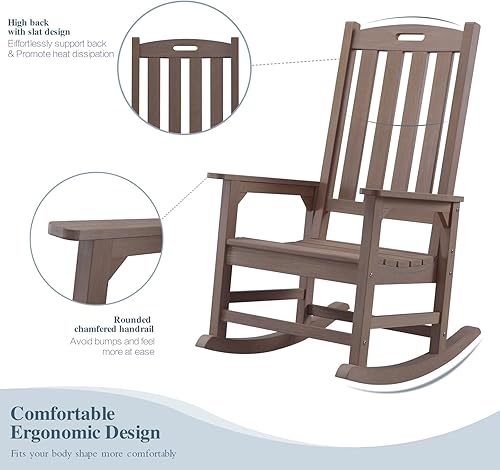 Miniatura 5 de Psilvam Juego de 2 mecedoras de gran tamaño para exteriores, balancín de porche con asiento de 21 pulgadas de ancho y respaldo de 32 pulgadas de