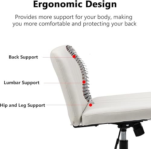 Miniatura 6 de Pvillez Silla de escritorio de oficina sin ruedas, de piel sintética, sin brazos, silla de escritorio para oficina en casa, asiento ancho, silla de