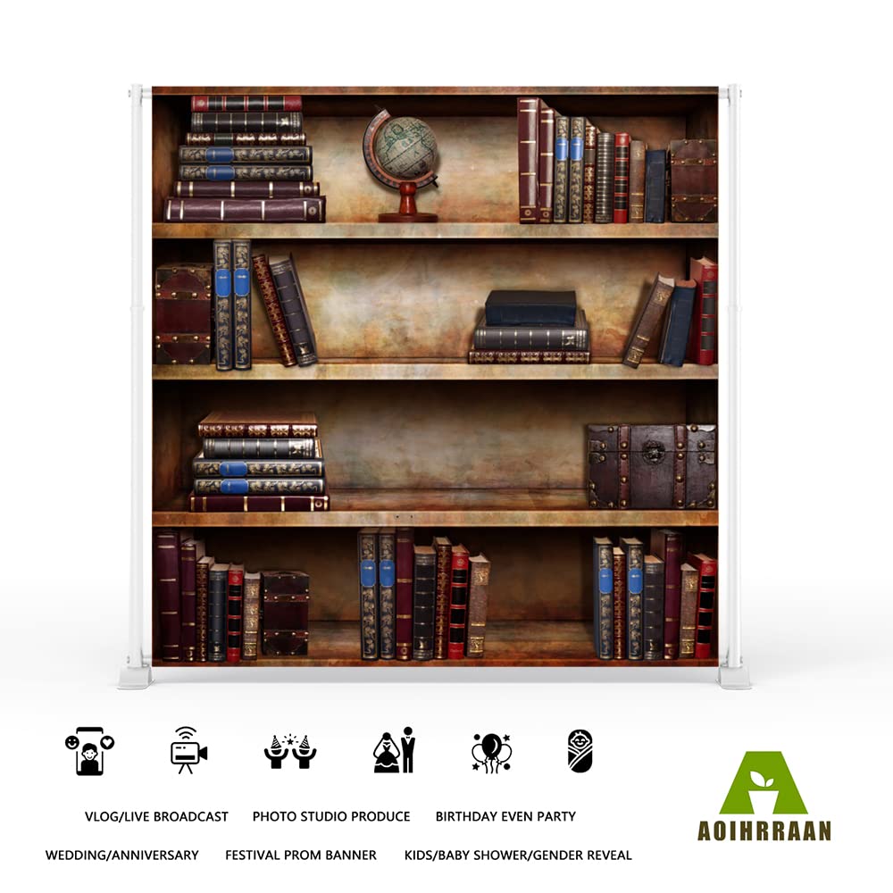 Aoihrraan 2x2m Vintage Bookshelf Backdrop Retro Library Bookcase Antique Books Photography Background Online Teaching Decoration Graduation Party Students Artistic Portrait Photo Studio Props - Image 2