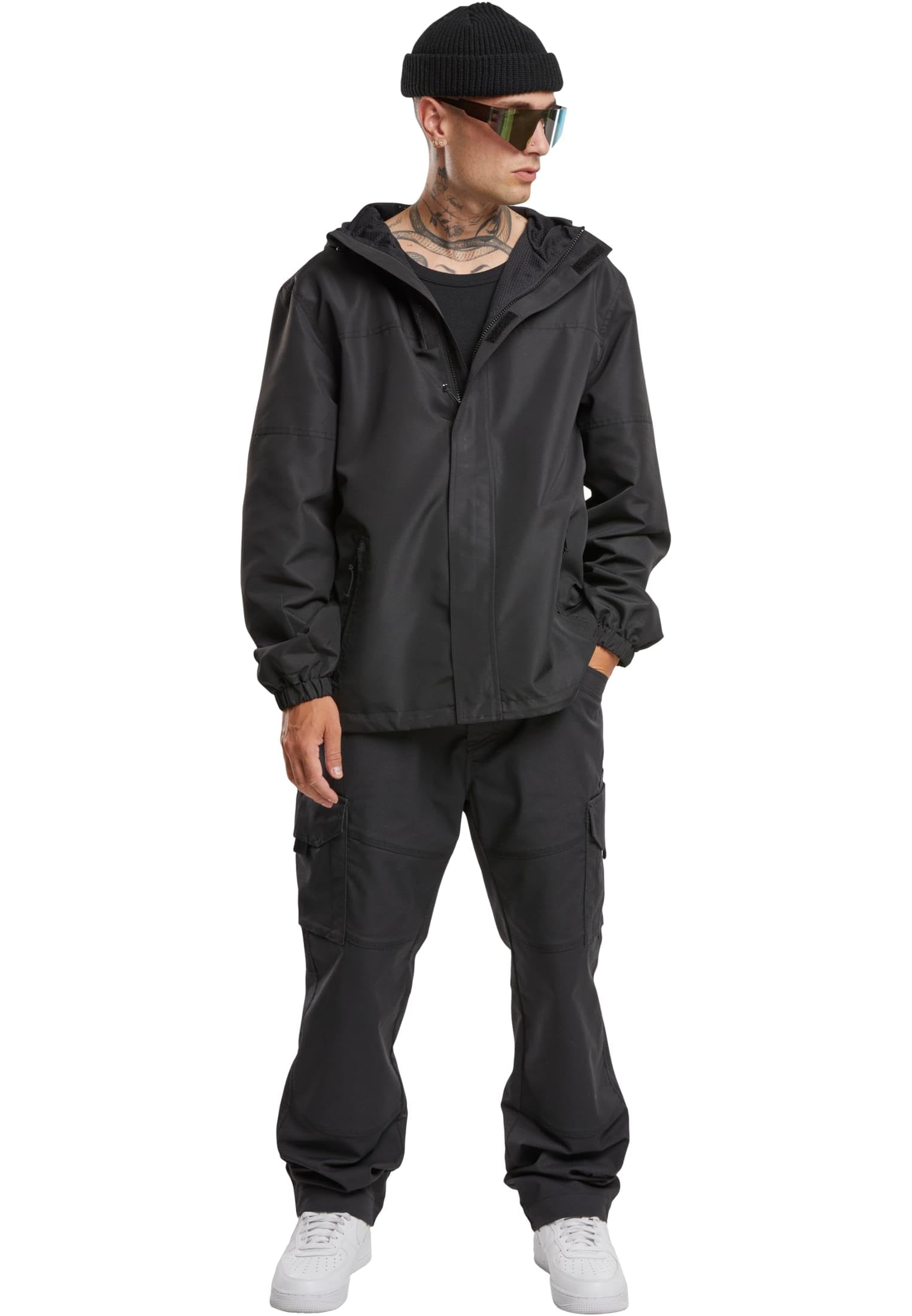 Brandit Light Windbreaker Frontzip Giacca a Vento Leggera da Uomo con Zip Frontale, Nero, 6XL