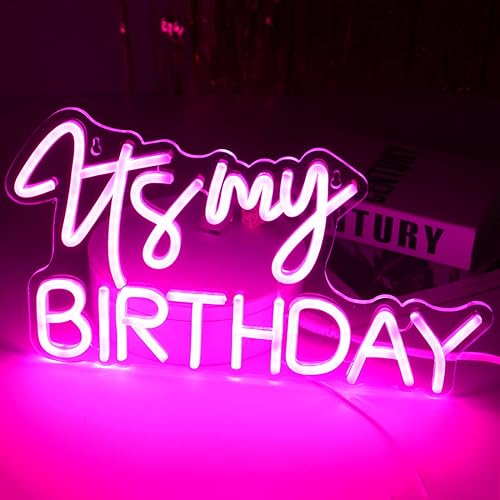 Miniatura 5 de Planzo Letrero de luz LED de neón con texto en inglés "It's My Birthday", letrero de pared para decoración de ventana, letrero USB para dormitorio,