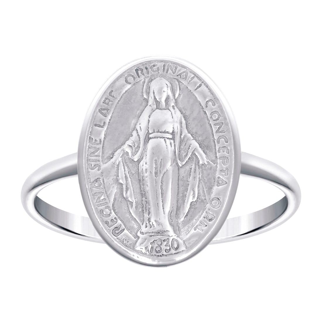 Bague religieuse unisexe argent 925 avec médaille miraculeuse fine - 4