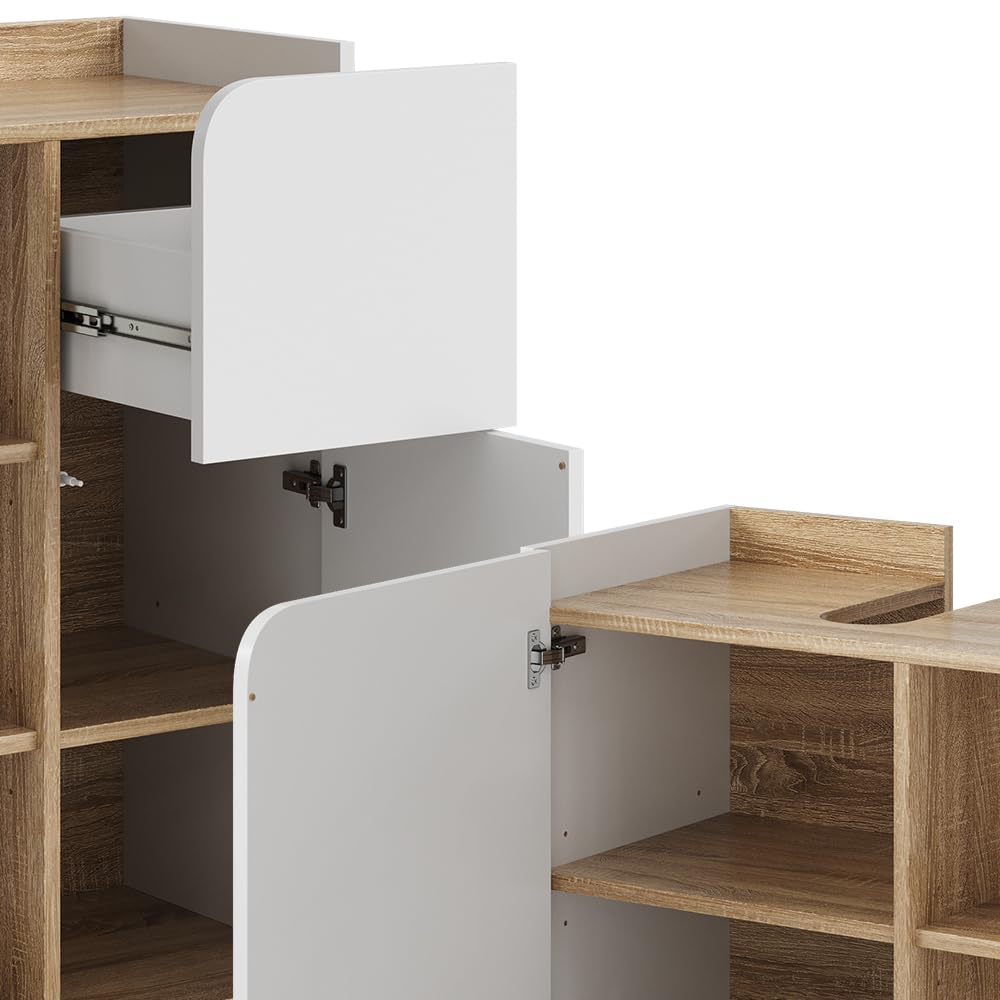 Vicco Set di mobili da bagno Karen, Sonoma/Bianco, 60 cm, composto da mobile lavabo, specchiera, armadietto, colonna e pensile