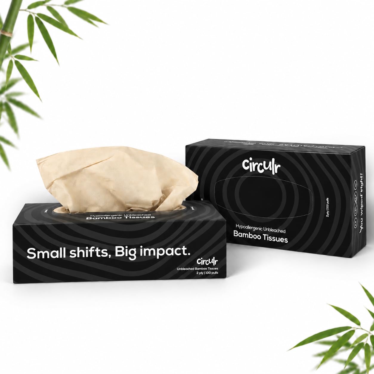 Circulr 2 ply 200 Tissues Facial Tissues Black (2 Boxes X 100 Tissues) Eco Friendly Tissue Paper for Home Made from 100% Natural Bamboo Chemical Free Soft Absorbent Tissue Paper | 2 Boxes
