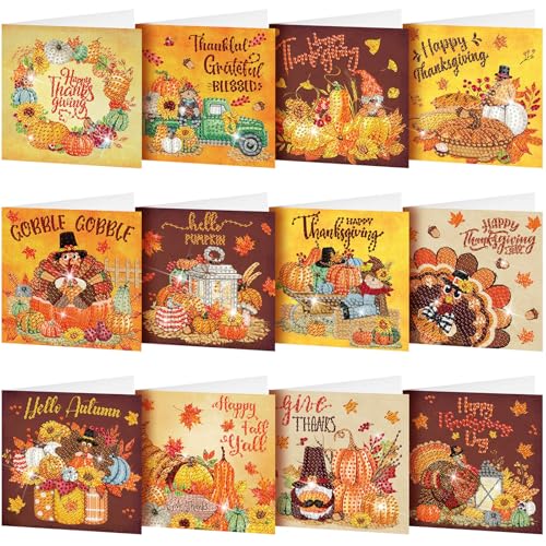 Saillong 12 Pack Thanksgiving Diamond Painting Greeting Card Kits DIY