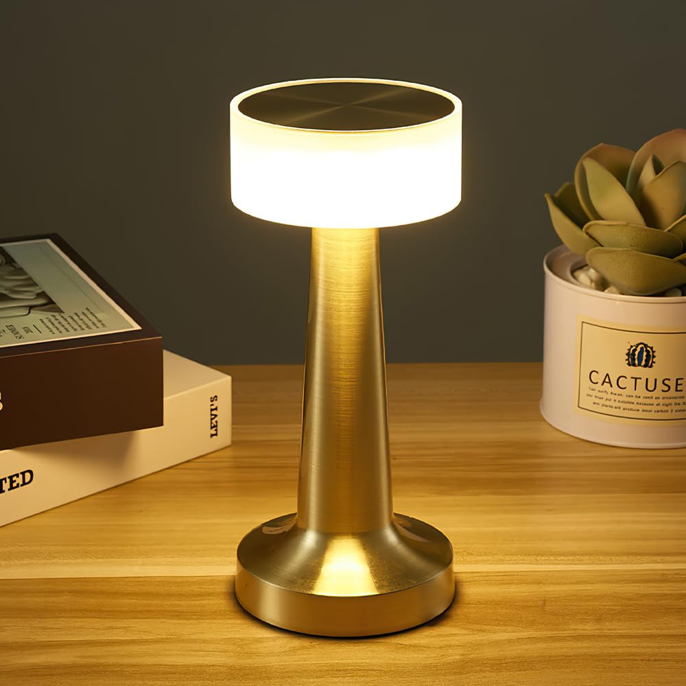 Fivtsme LED Table Lamp - Wireless, Rechargeable, Dimmable With Battery - Touch Control, 3 Colours, Vintage Design for Living Room, Bedroom