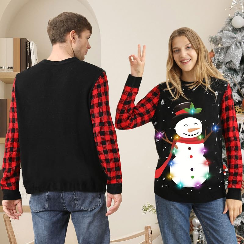 Jersey Navideño con Luces Reno Bufanda Suéter Navidad Mujer Hombre Pareja