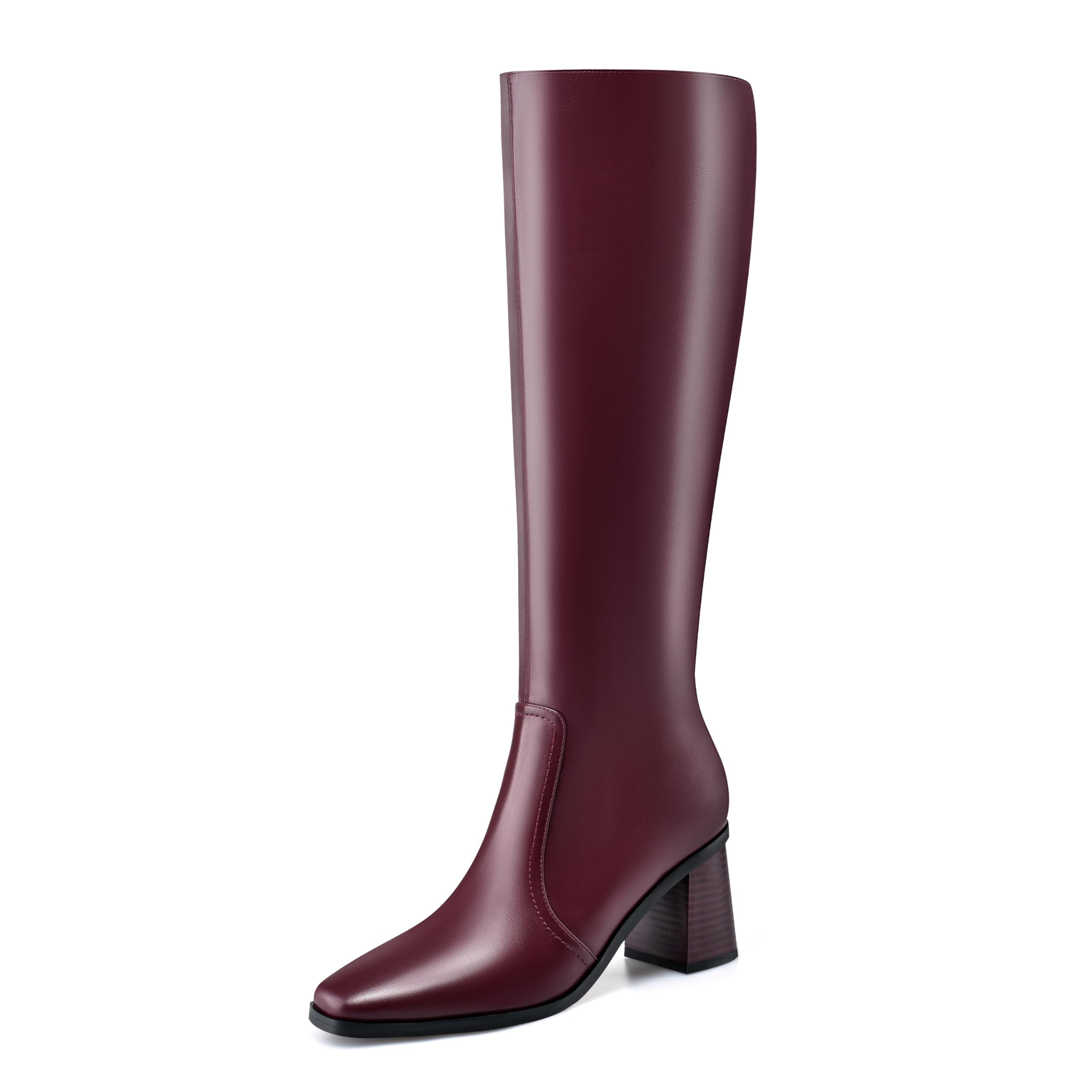 Knee High Boots for Women Chunky Heel Square Toe Tall Boots Wide Calf Fashion Long Boot with Side