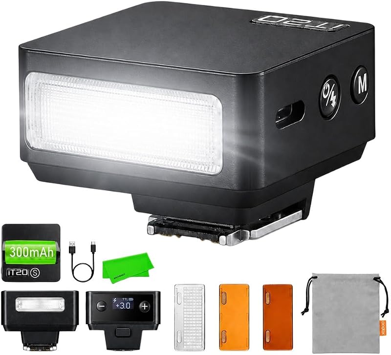 Godox iT20 S IT20S TTL Mini flash de cámara para Sony ZV-E10 a7IV a7CII a6700 | ZV‑1 A7III A7R V A7SIII ZV‑1 A7CR ZV‑E10 II a6600 a6300 etc, modos TTL/manual con esparcidor y filtro de color