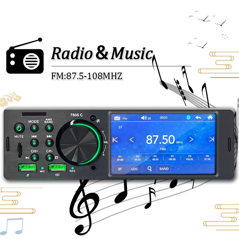 4.1” Car Radio 1din Mp5 Multimedia Player Touch Screen Bluetooth Stereo FM Receiver Hands Free USB TF 7 Colors Lighting