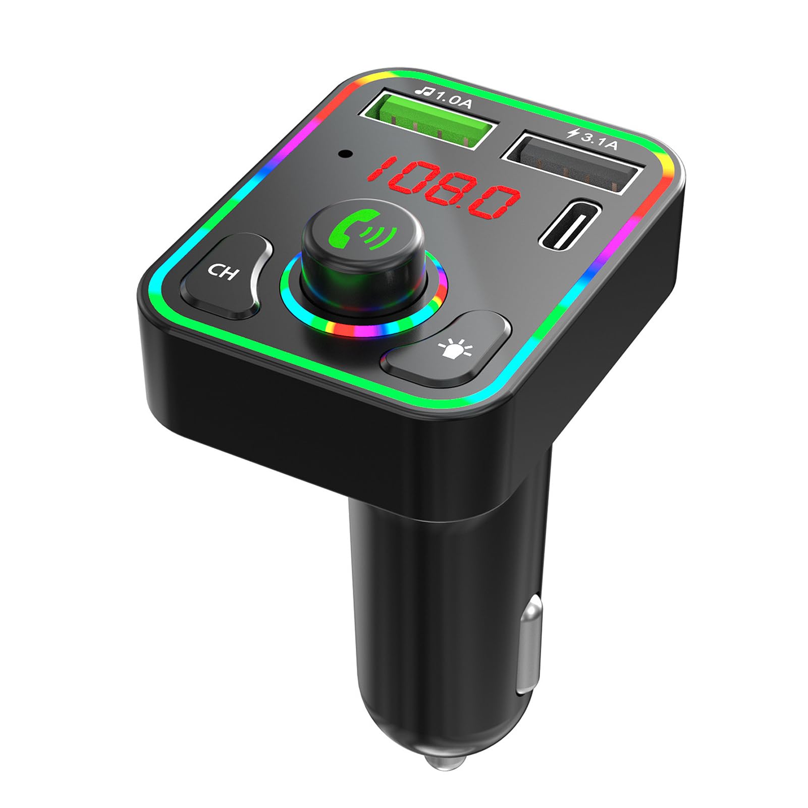 Auto-Audio Bluetooth Controller, odtwarzanie MP3 na telefonie, bezprzewodowy transmiter Fm, moduł kontrolera Bluetooth 5.0, adapter USB + zestaw głośnomówiący + oświetlenie otoczenia LED
