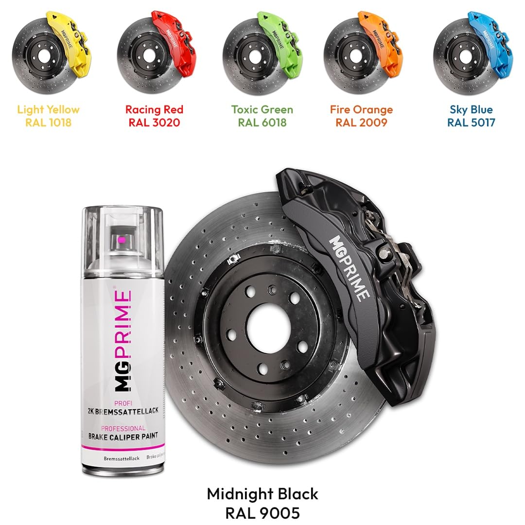 MG PRIME 2K Bremssattellack Midnight Black Sprühdose 2 Komponenten Einschichtlack Autolack schnell trocknend (Farbe ähnlich RAL 9005 Tiefschwarz)