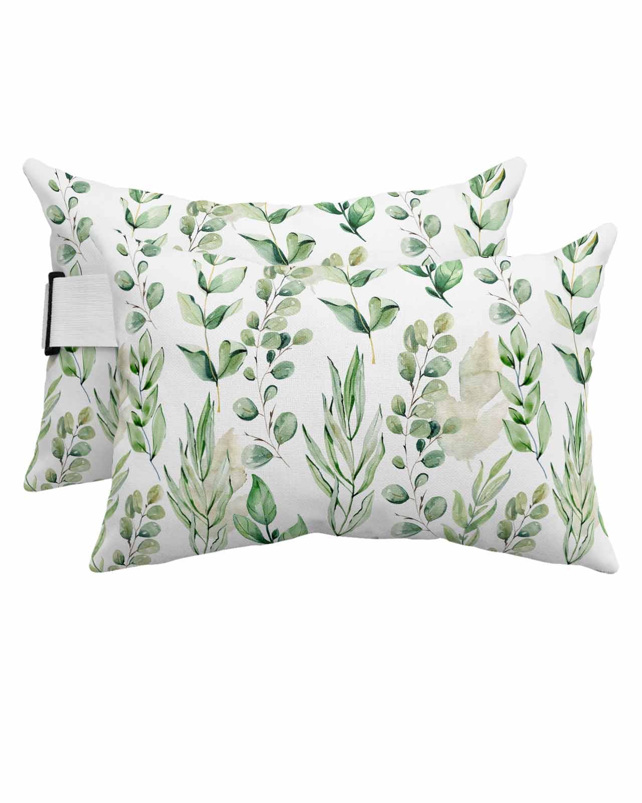 Anzona Pack of 4 Eucalyptus Leaves Lumbar Pillow Covers, Outdoor Waterproof Throw Pillow Covers Set, Watercolor Green Botanical Decorative Cushion Case for Patio Beach, 11x16 Inch