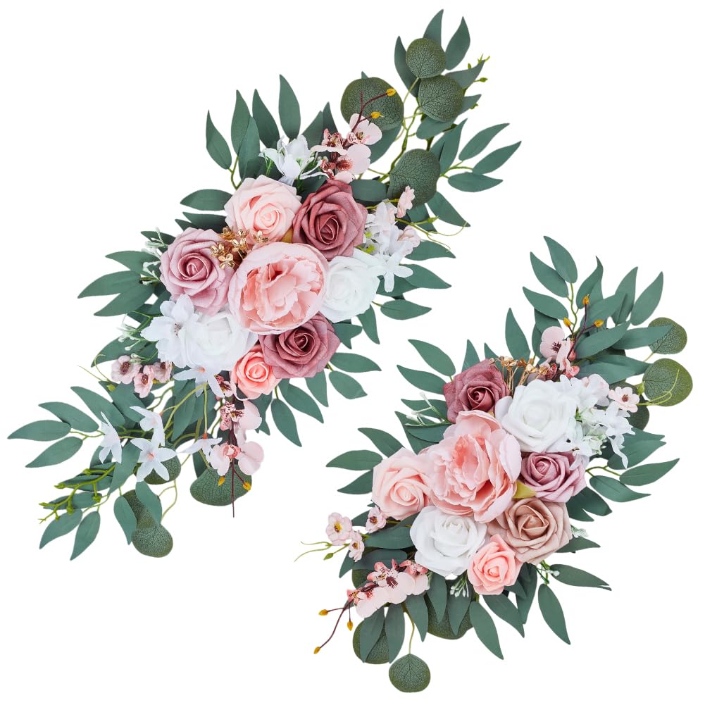 AHANDMAKER 2 flores de arco de boda, 2 tamaños, arreglos florales artificiales para decoración de arco de ceremonia de boda y decoración de señal de bienvenida, rosa