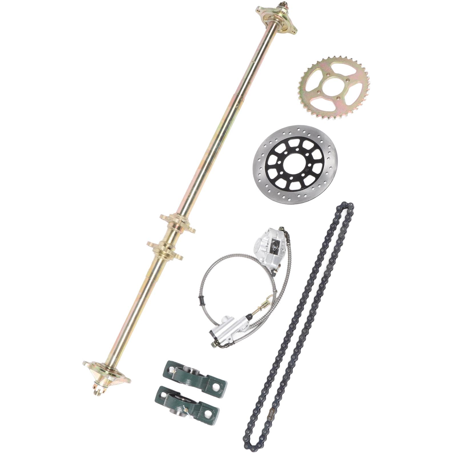 Drfeify Zestaw Tylnej Osi Czynnej do Gokarta, Zestaw Montażowy Tylnej Osi Czynnej ze Stali Ocynkowanej 1140 Mm z łańcuchem Zębatym 530 37T i tarczą hamulcową 220 Mm do Gokarta ATV Drift Trike