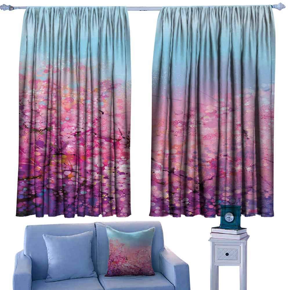 Home Decoration Thermal Insulated Curtains 42"W x 63"L for Bedroom Nursery Living Room Flower Sakura Blossom Floral Beauty with Sky Japanese Inspired Cherry Spring Theme Puple Light Blue