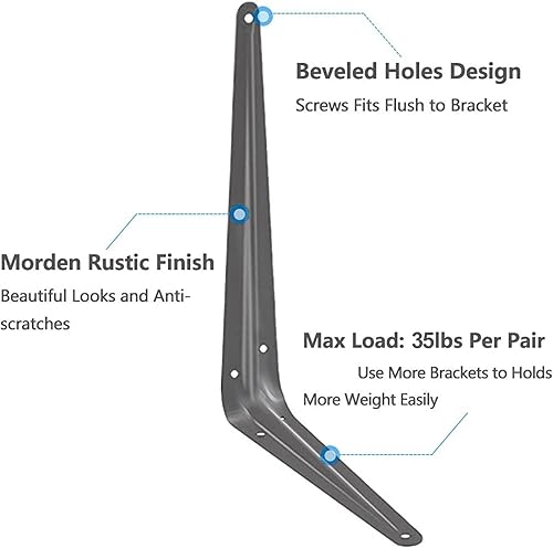 Miniatura 9 de Wideskall Soportes metálicos para estantes angulares de pared de 5 x 6 pulgadas, color gris, paquete de 12