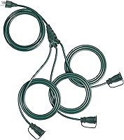 Vista 7 de Cable de extensión para exteriores con múltiples tomas, cables de extensión negros de 1 a 3 divisores de 12 pies, cable SJTW 16/3 resistente a