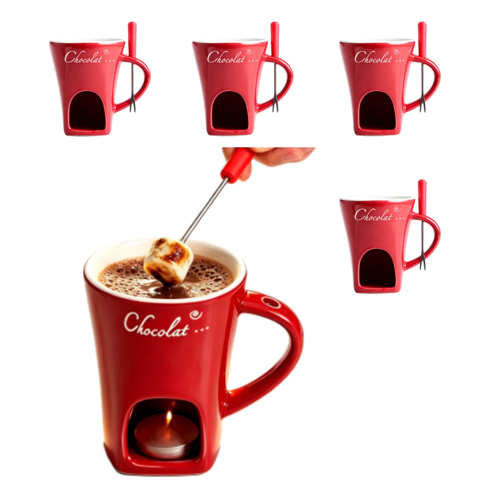Tasse à fondue individuelle pour éviter le gaspillage | 4 tasses céramique pour réchauffement beurre