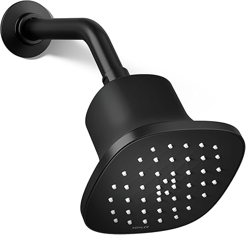 Kohler 37722-Y-BL Cinq Cabezal de ducha cuadrado con filtro de una sola función, 2.5 gpm, negro mate