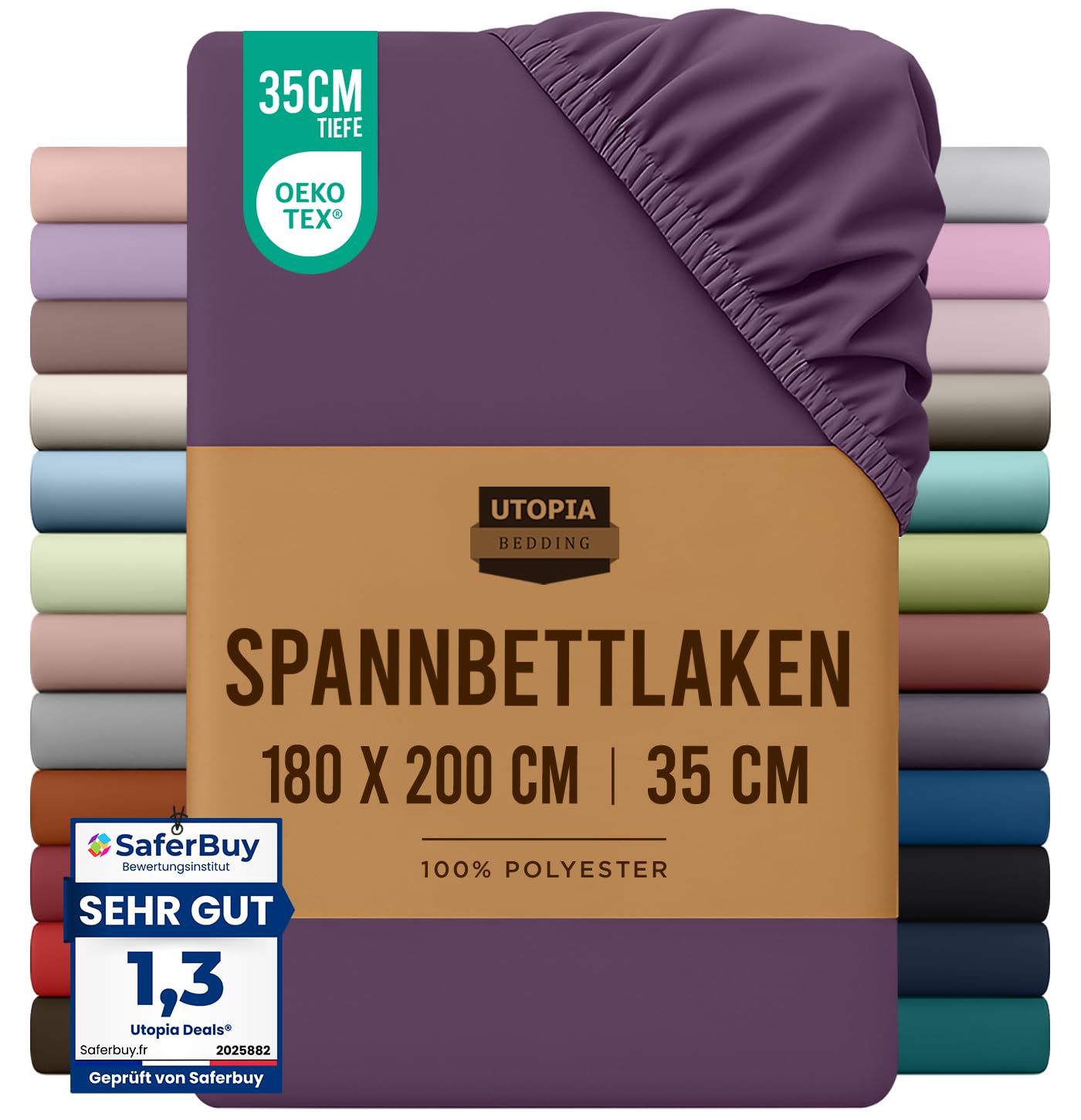 Utopia Bedding - Spannbettlaken 180x200cm - Lila - Oeko-Tex Zertifiziertes Gebürstete Polyester-Mikrofaser Spannbetttuch - 35 cm Tiefe Tasche