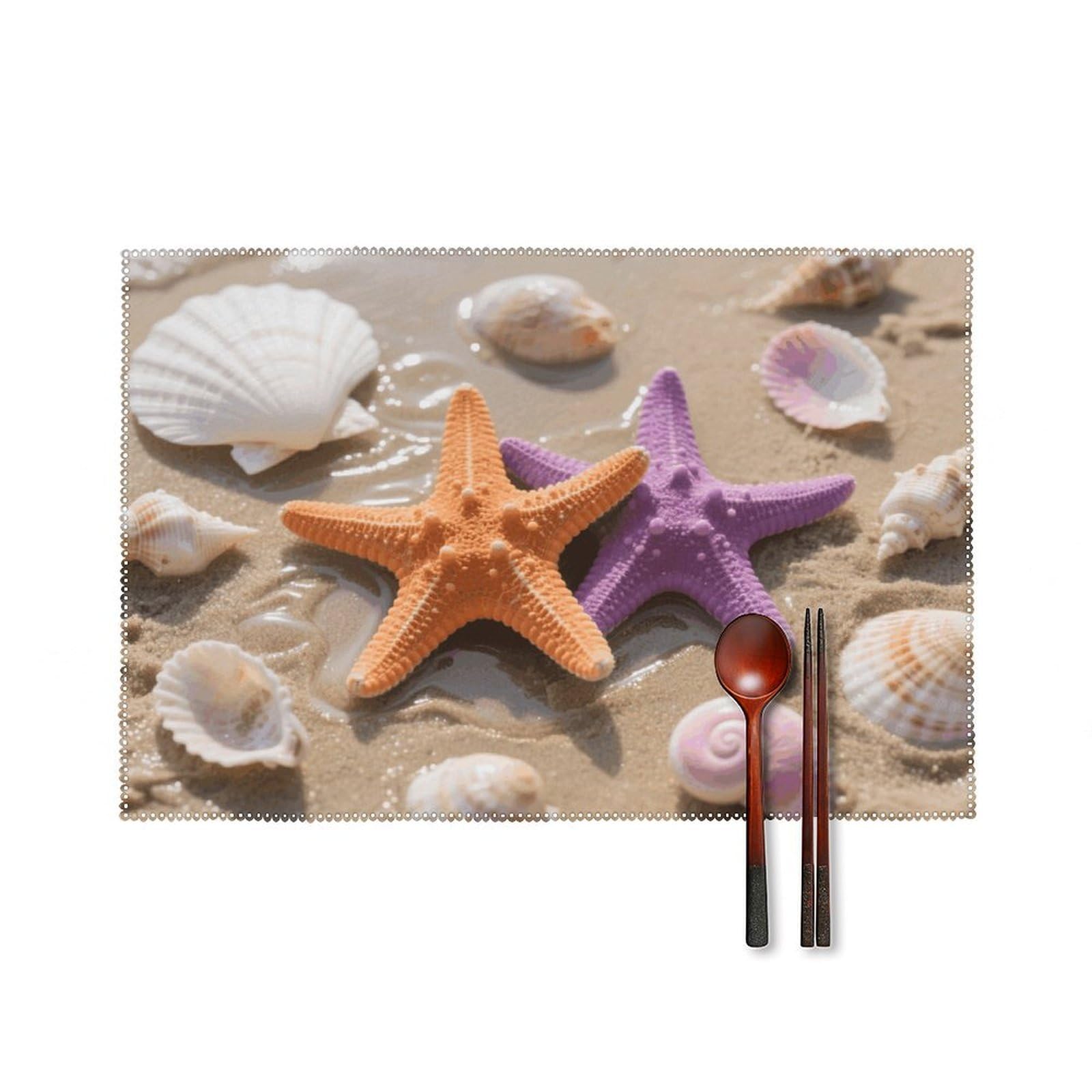 Beach Starfish Placemats Set of 4 Heat Resistant Non-Slip Place Mats for Dining Table Washable Placemat Wipeable Dining Table Mat Canvas Place Mats Dining Table Decor
