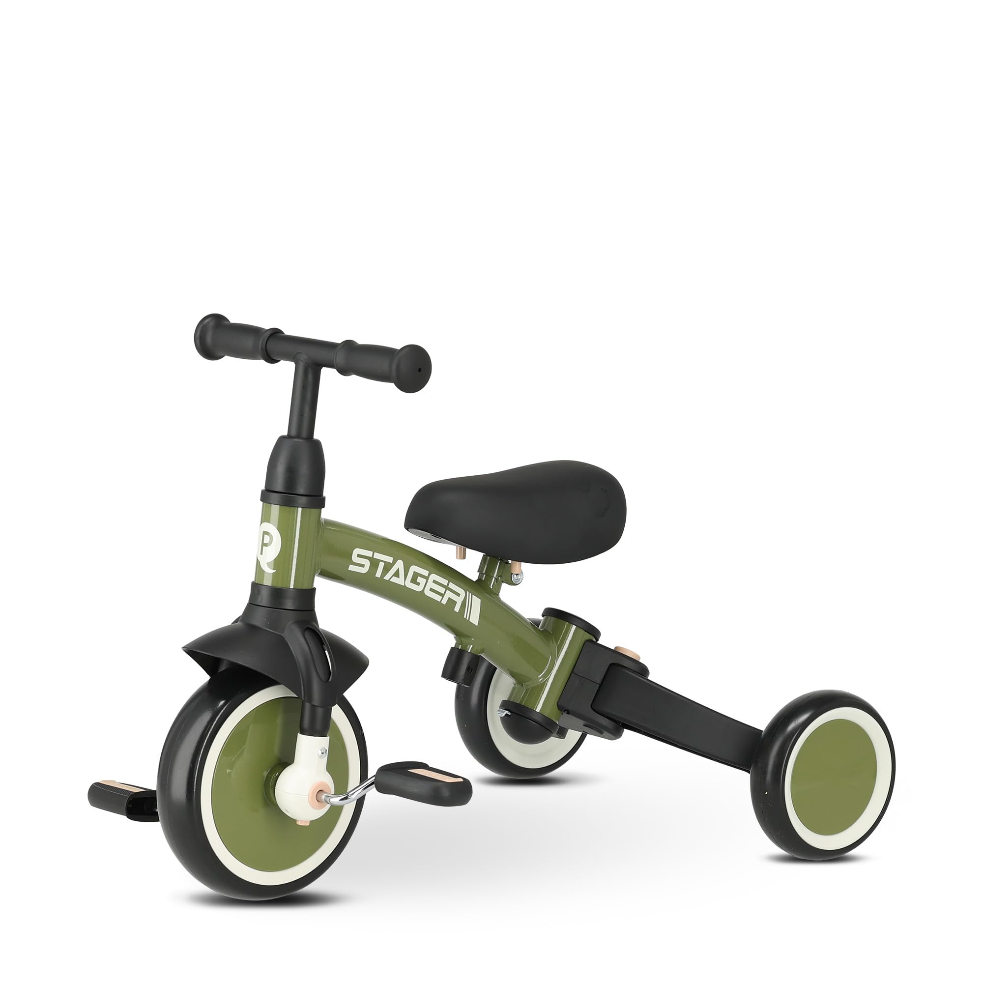 Triciclo & Bici d'equilibrio senza pedali QPLAY Stager 3 in 1, con maniglione a spinta, pedali rimovibili, si trasforma da 3 a 2 ruote senza attrezzi, sella regolabile, dai 2 ai 6 anni (Silver)