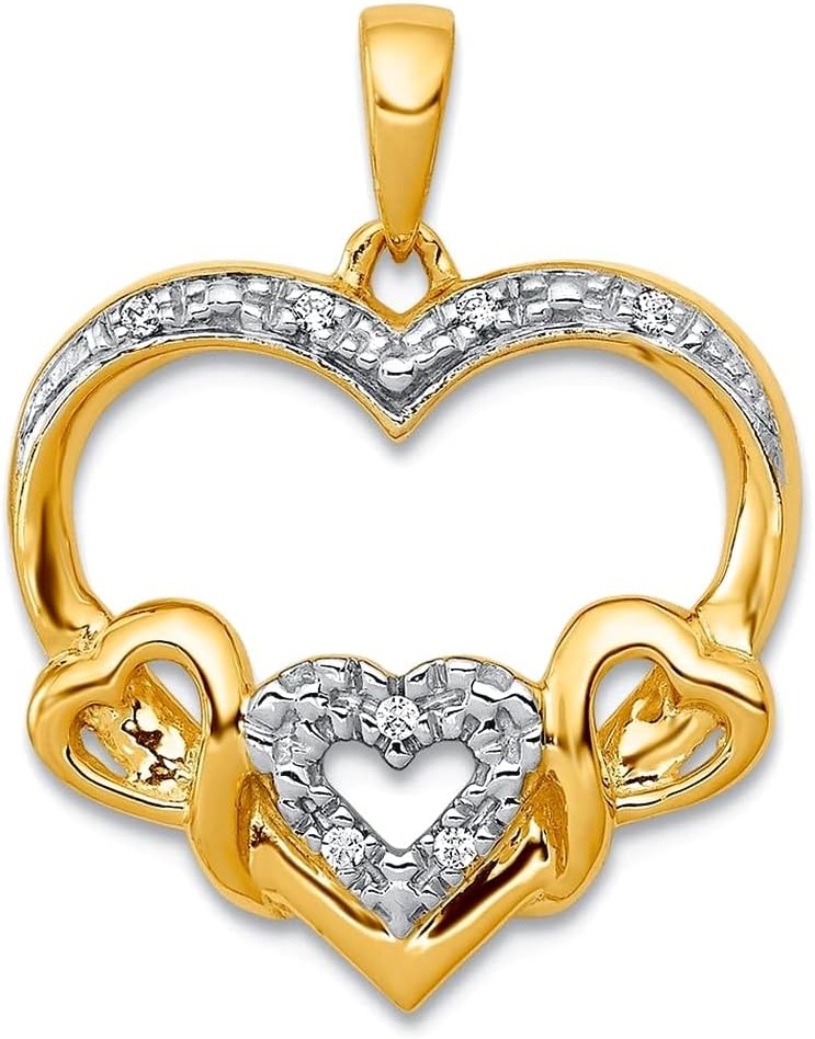 JewelryWeb 14k Solid Yellow Gold Diamond Double Love Heart Pendant Necklace 21x16mm Wide Pendant for Women