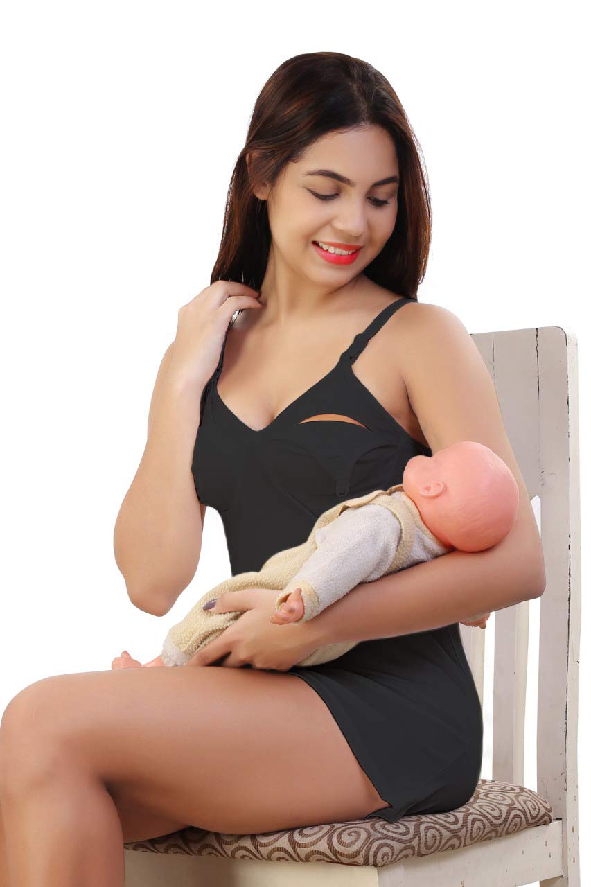 O' Womaniyah! Women's Maternity Breastfeeding Clip Down Nursing Camisole/Nursing Tank Top Nursing Sleepwear. (Large, Black) - Image 4 thumbnail