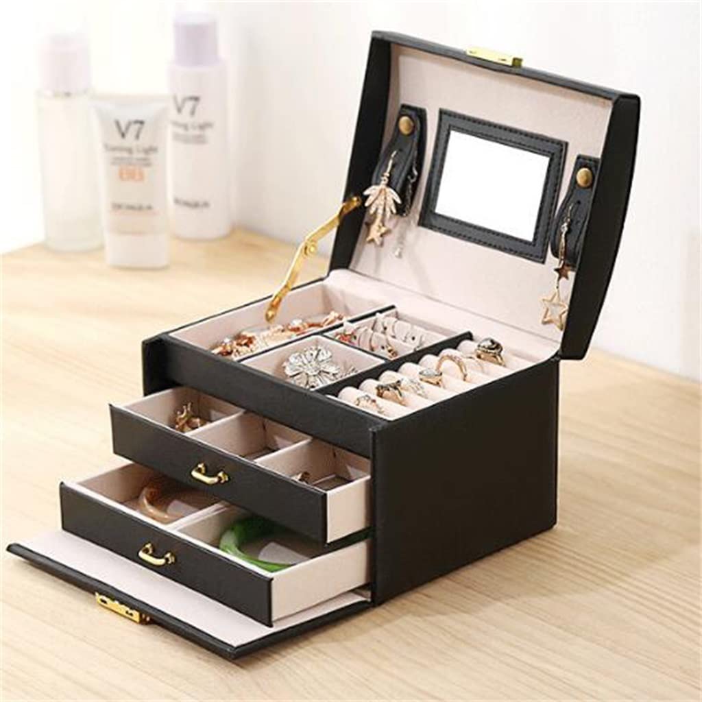 Jewelry Box Double Drawer Portable Earrings Ring Bracelet Jewelry Storage Box (D 17.5*.14*.13cm) (D 17.5*.14*.13cm)
