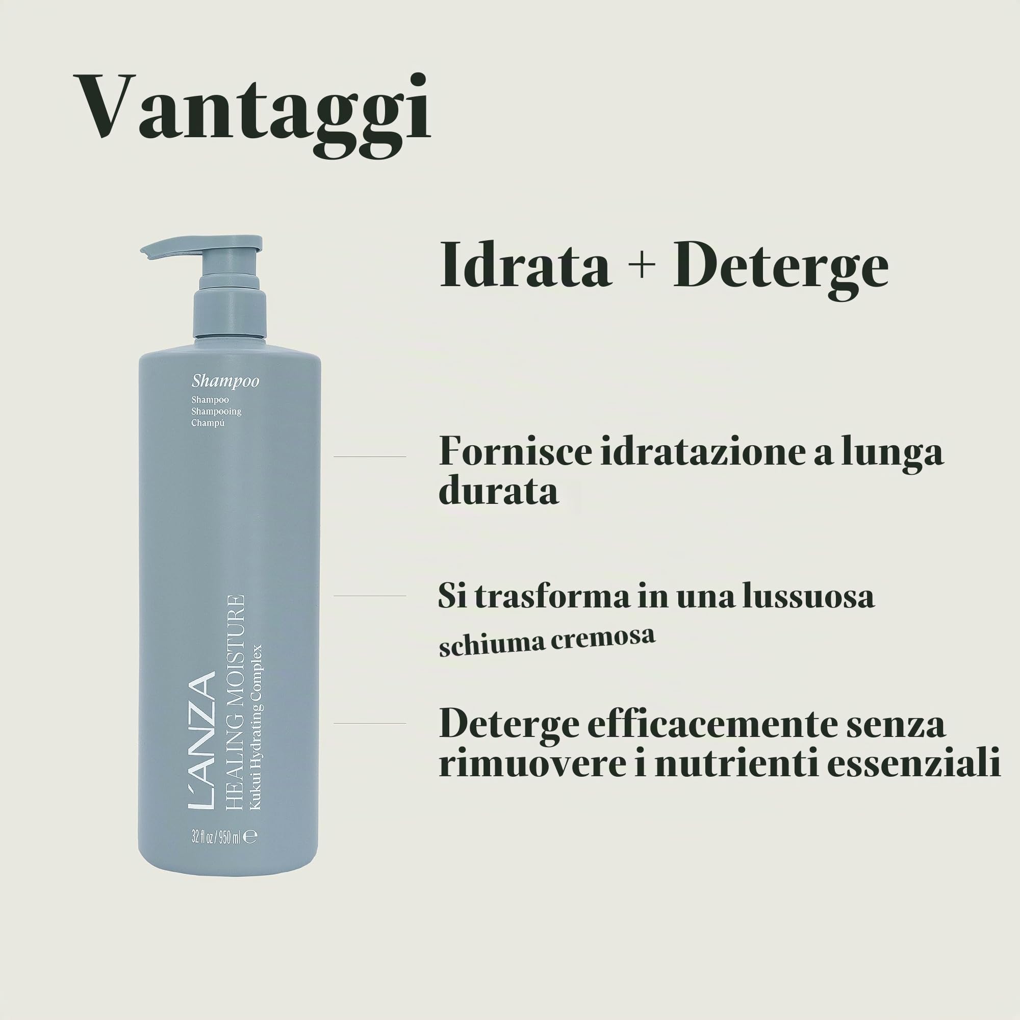 L'ANZA Healing Shampoo Crema Idratante agli Estratti di Tamanu, Dona Benessere al Cuoio Capelluto, Idrata e Districa Delicatamente i Capelli Secchi, Privo di Solfati, Parabeni e Senza Glutine, 1000 ml