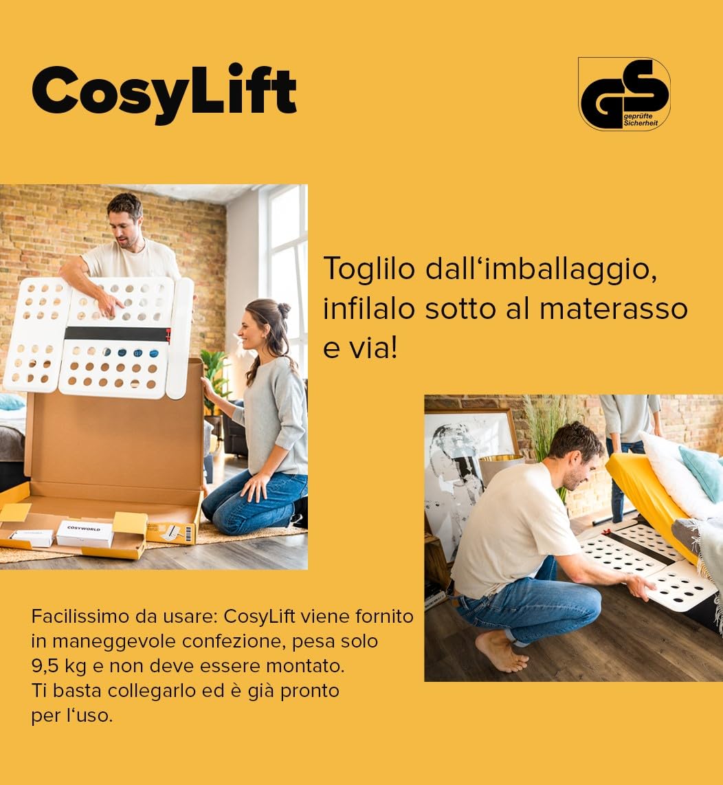 CosyLift rete a doghe Add On – trasforma ogni letto in regolabile elettrico – Meccanismo di sollevamento per materassi, reti e letti a molle – incluso interruttore manuale